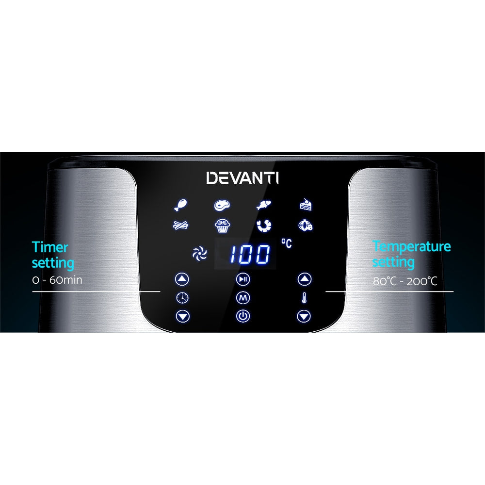 Devanti Air Fryer 7L LCD Fryers Stainless Steel AF-K-G-5T6-SS
