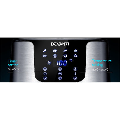 Devanti Air Fryer 7L LCD Fryers Stainless Steel AF-K-G-5T6-SS