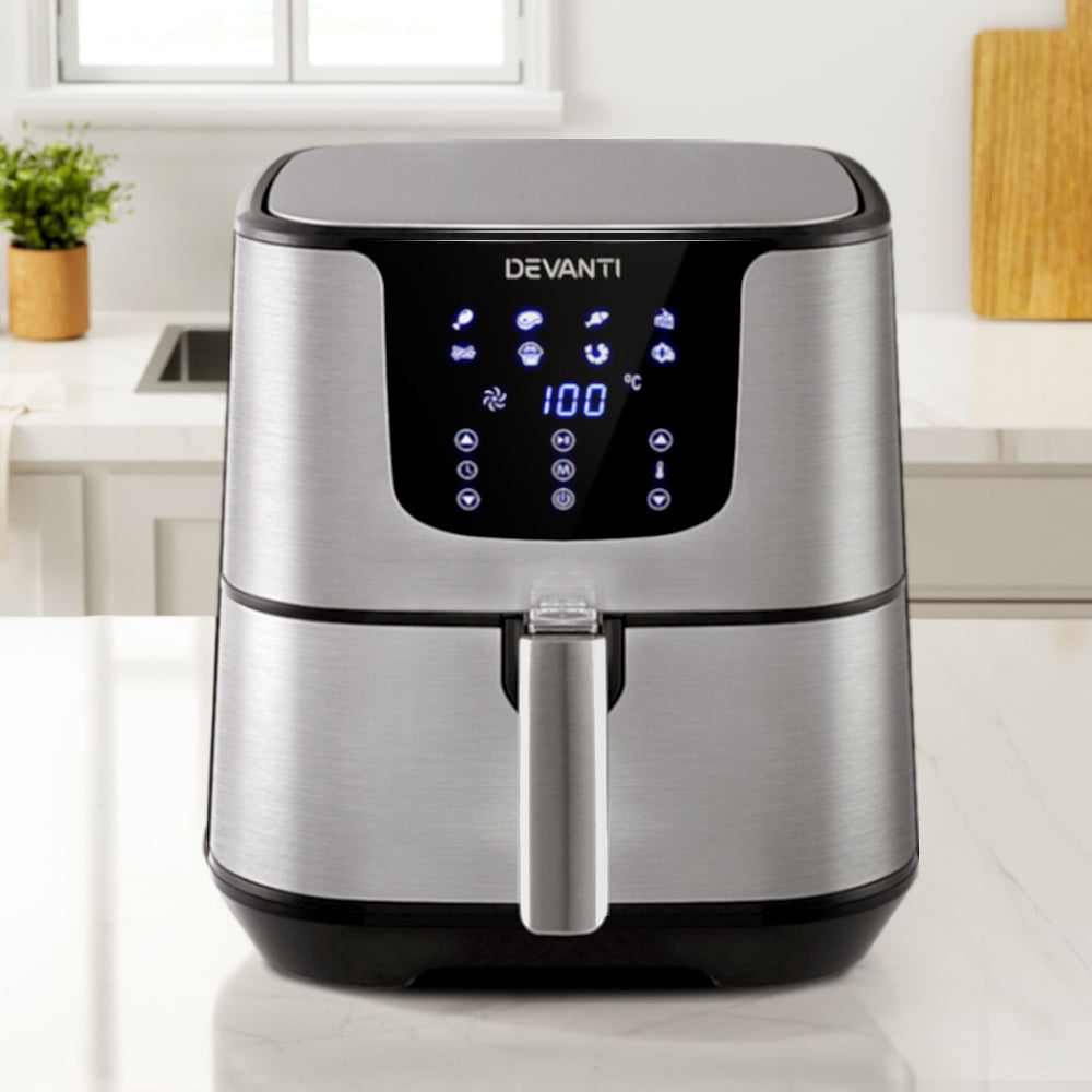 Devanti Air Fryer 7L LCD Fryers Stainless Steel AF-K-G-5T6-SS