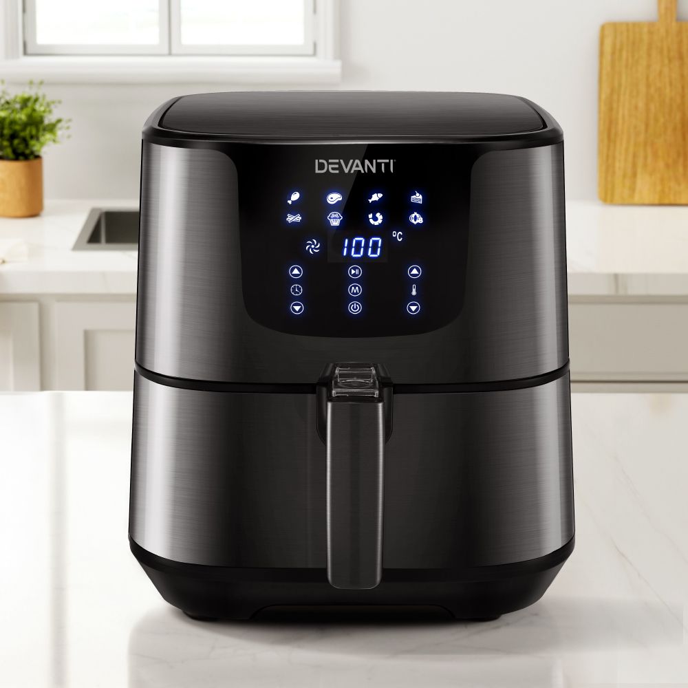 Devanti Air Fryer 7L LCD Fryers Black AF-K-G-5T6-SS-BK