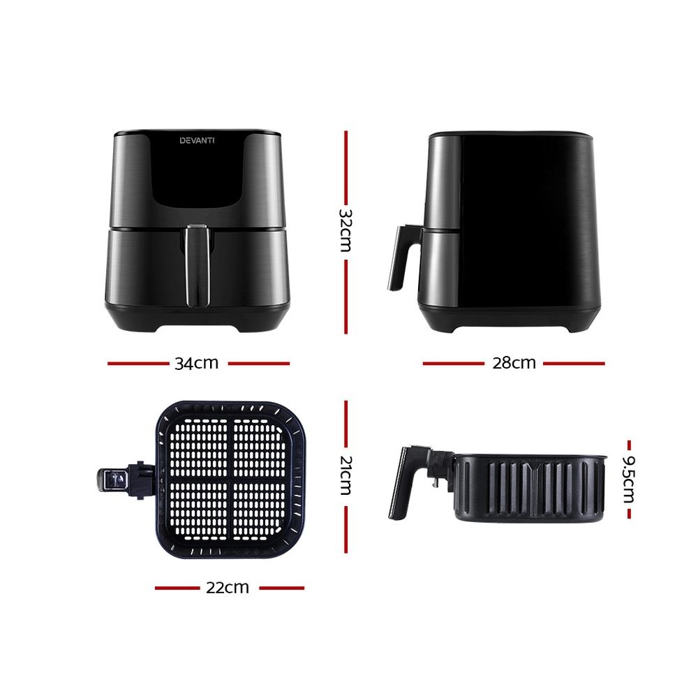 Devanti Air Fryer 7L LCD Fryers Black AF-K-G-5T6-SS-BK
