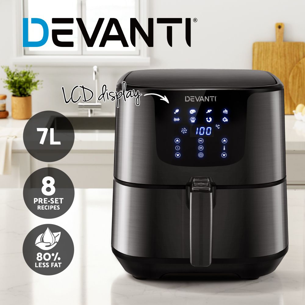 Devanti Air Fryer 7L LCD Fryers Black AF-K-G-5T6-SS-BK