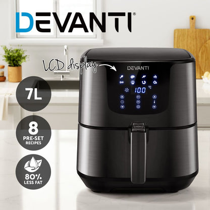 Devanti Air Fryer 7L LCD Fryers Black AF-K-G-5T6-SS-BK