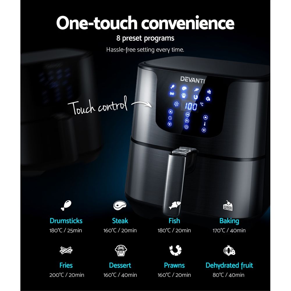 Devanti Air Fryer 7L LCD Fryers Black AF-K-G-5T6-SS-BK