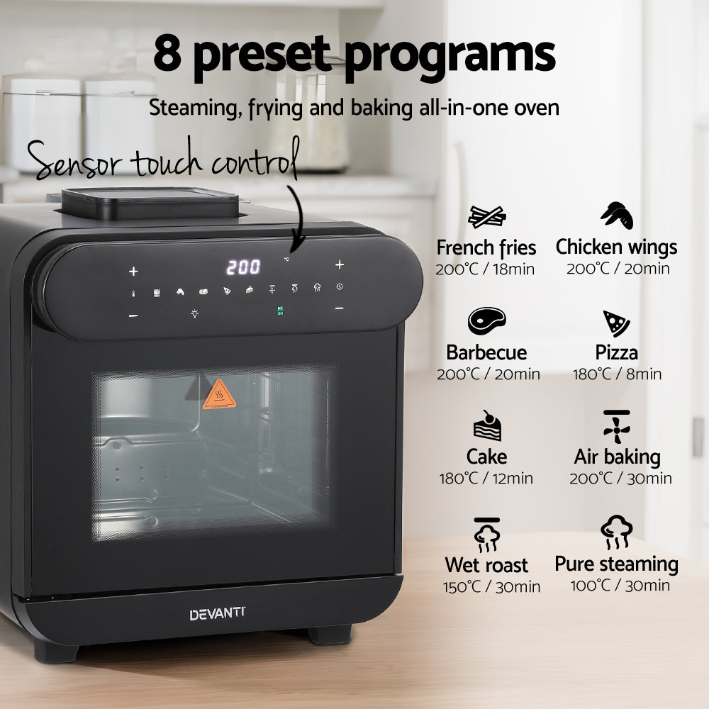 Devanti Steam Air Fryer Oven 15L W/ LCD Touch 1600W AF-K-G-STEAM-15L-BK