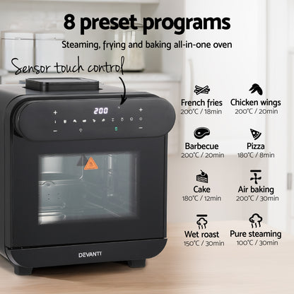 Devanti Steam Air Fryer Oven 15L W/ LCD Touch 1600W AF-K-G-STEAM-15L-BK
