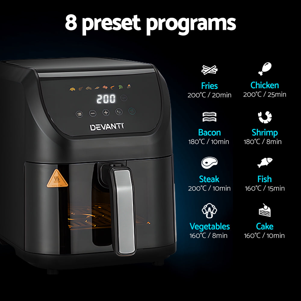 Devanti Air Fryer 5L W/ LCD Touch 1500W AF-K-G-V6L-BK