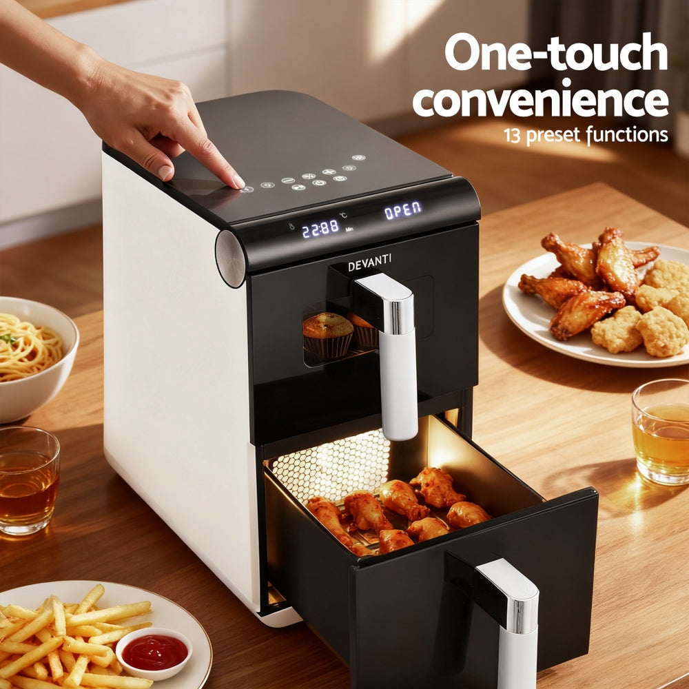 Devanti Air Fryer Oven 11L Dual Zone Fryers AF-K-J-11L-WH