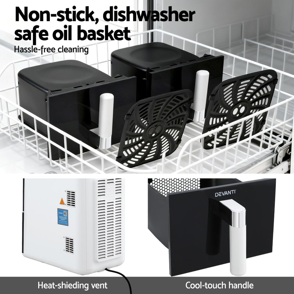 Devanti Air Fryer Oven 11L Dual Zone Fryers AF-K-J-11L-WH
