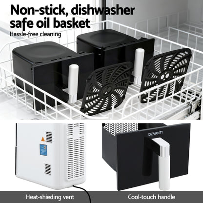 Devanti Air Fryer Oven 11L Dual Zone Fryers AF-K-J-11L-WH