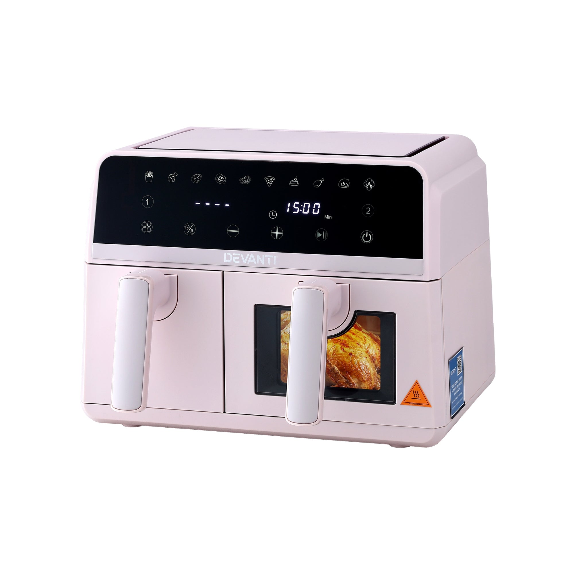 Devanti Air Fryer 9L Dual Zone Fryers 2600W Pink AF-K-J-902DT-PK