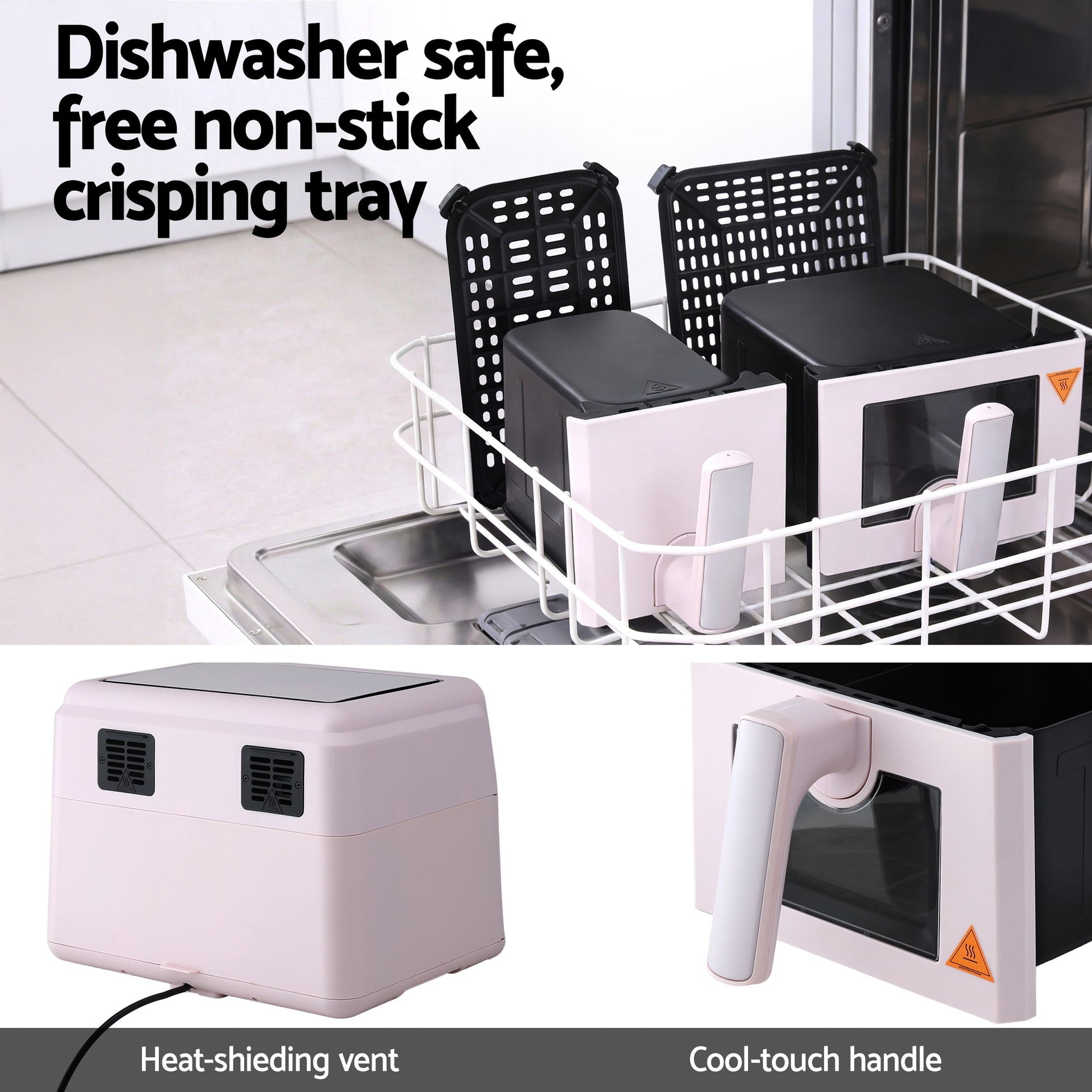 Devanti Air Fryer 9L Dual Zone Fryers 2600W Pink AF-K-J-902DT-PK