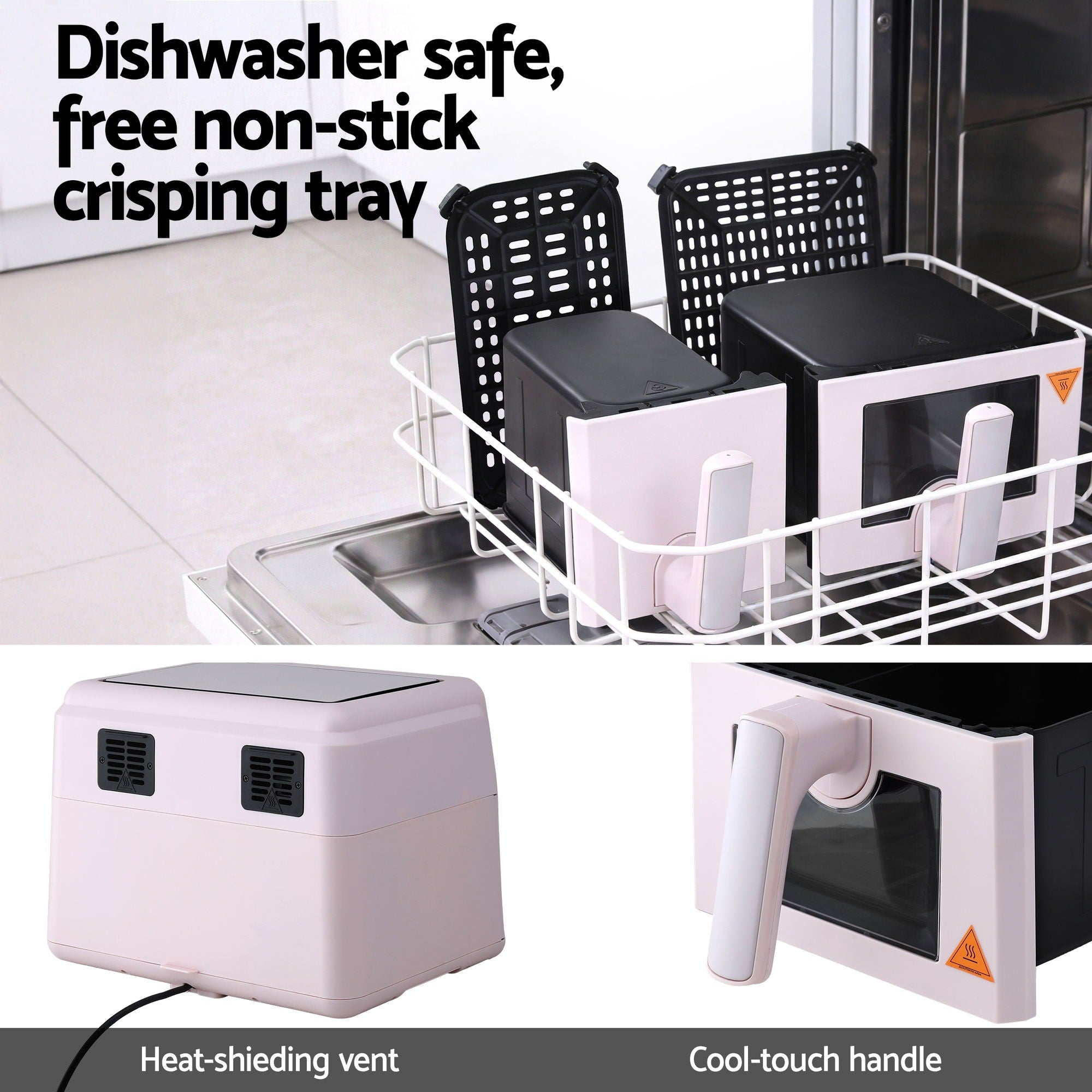 Devanti Air Fryer 9L Dual Zone Fryers 2600W Pink AF-K-J-902DT-PK