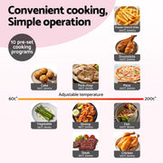 Devanti Air Fryer 9L Dual Zone Fryers 2600W Pink AF-K-J-902DT-PK