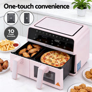 Devanti Air Fryer 9L Dual Zone Fryers 2600W Pink AF-K-J-902DT-PK