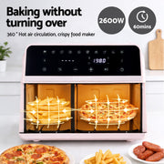 Devanti Air Fryer 9L Dual Zone Fryers 2600W Pink AF-K-J-902DT-PK