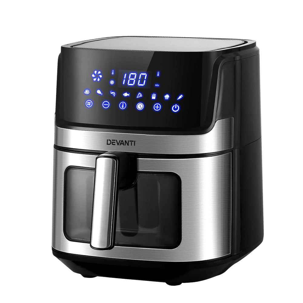 Devanti Air Fryer 6.5L LCD Fryers Clear Window AF-K-J-NA5ST-BK-SS