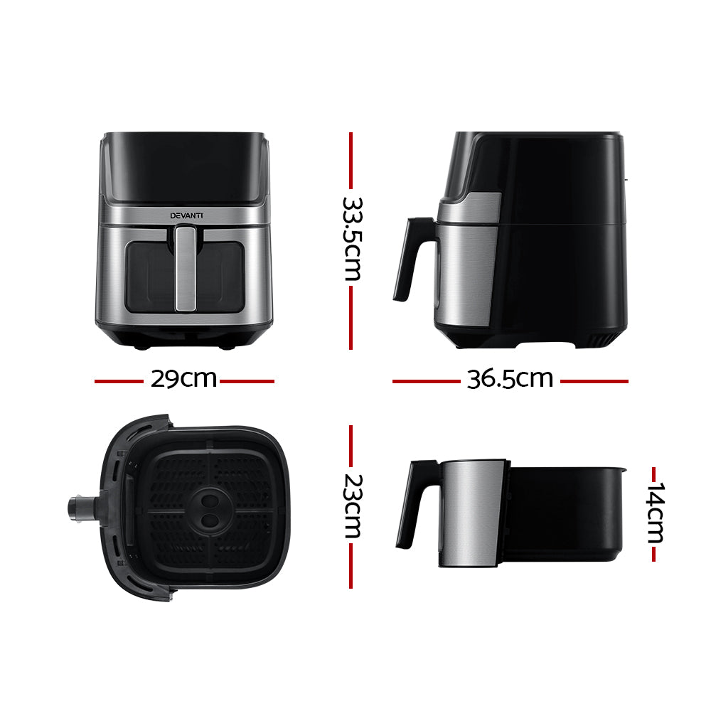 Devanti Air Fryer 6.5L LCD Fryers Clear Window AF-K-J-NA5ST-BK-SS