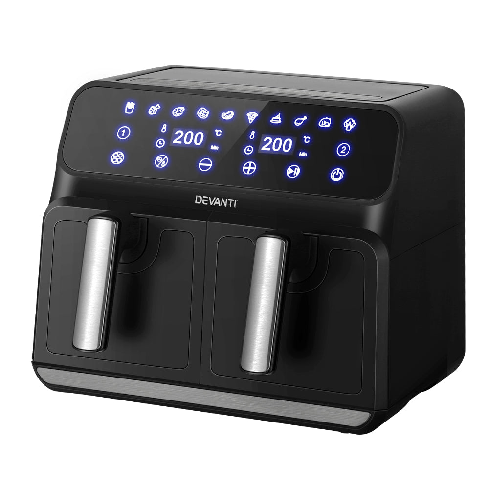 Devanti Air Fryer 8L Dual Zone Fryers AF-K-J-NA8D-BK