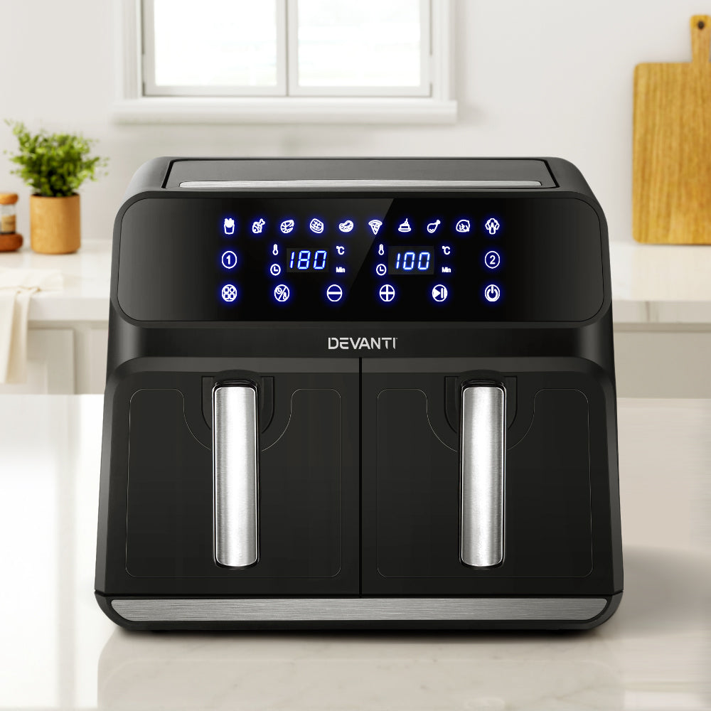Devanti Air Fryer 8L Dual Zone Fryers AF-K-J-NA8D-BK