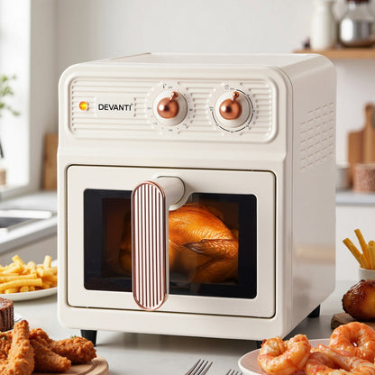 Devanti 6L Air Fryer Knob Control 1700W Cream AF-K-K-6L-CR