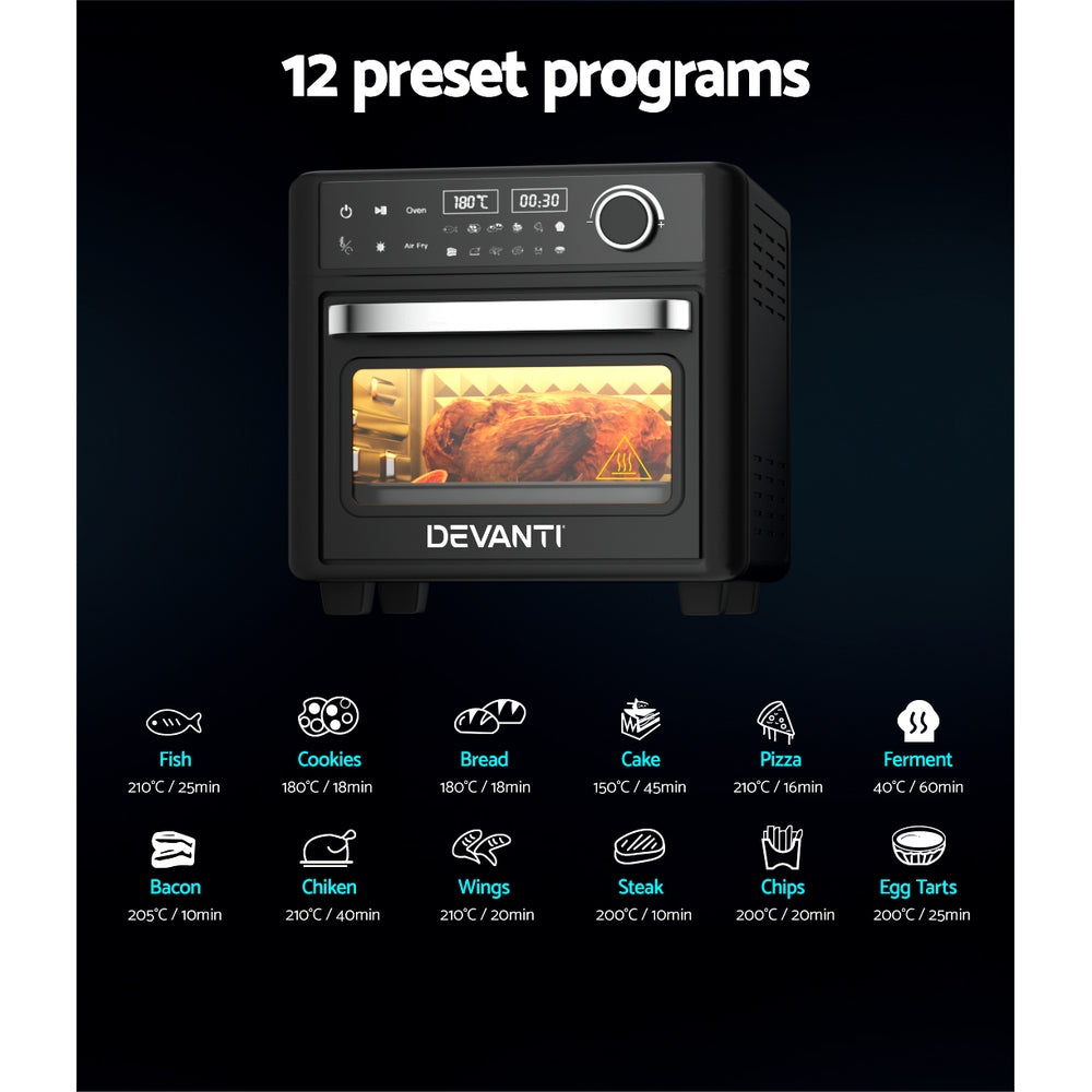 Devanti Air Fryer 15L LCD Fryers Oven AF-K-K-D15L-BK