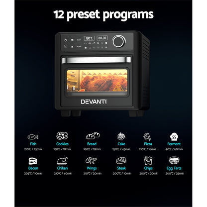 Devanti Air Fryer 15L LCD Fryers Oven AF-K-K-D15L-BK