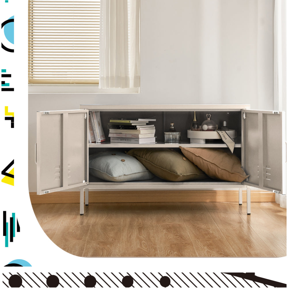 Artiss Buffet Sideboard Metal Cabinet - BASE White AI-LOCKER-LD-WH