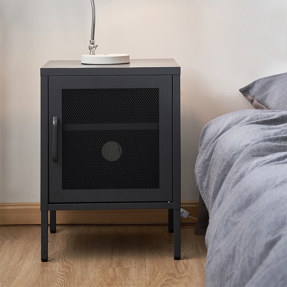 ArtissIn Bedside Table Mesh Door Cabinet - Black AI-LOCKER-M-SH-BK