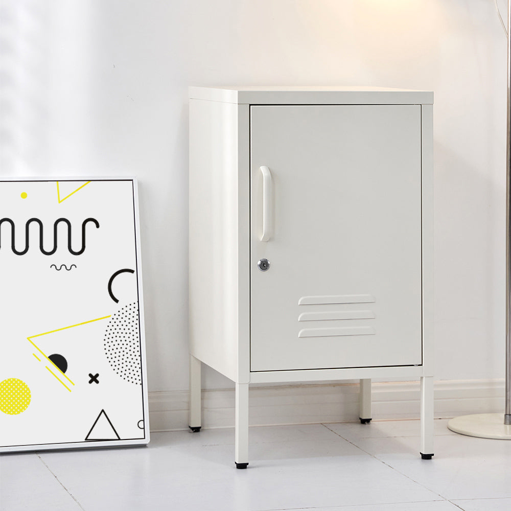 Artiss Bedside Table Metal Cabinet - White AI-LOCKER-SH-WH