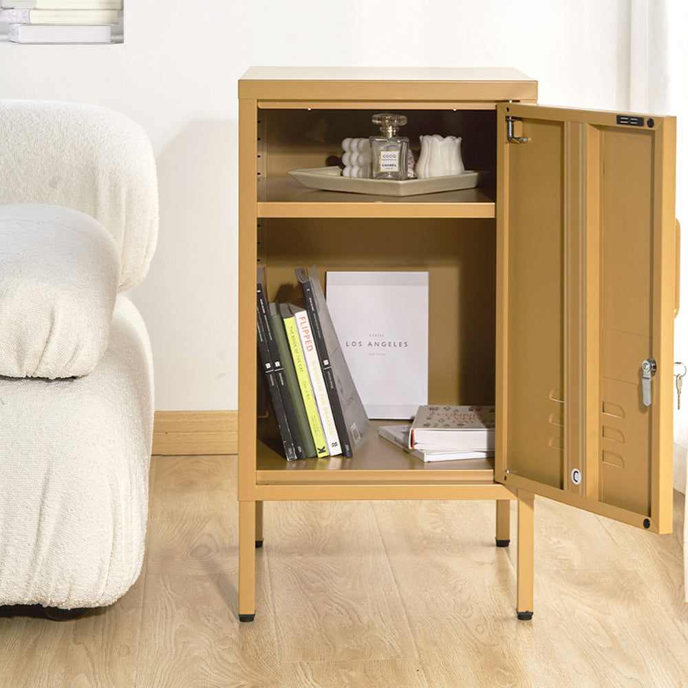 Artiss Bedside Table Metal Cabinet - Yellow AI-LOCKER-SH-YE