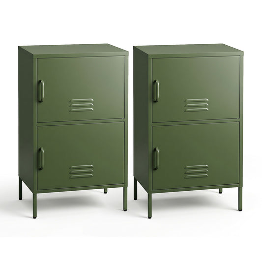Artiss 2x Buffet Sideboard Cabinet Storage Cupboard 2 Doors Metal Green DOUBLE AI-LOCKER-SMI-GNX2