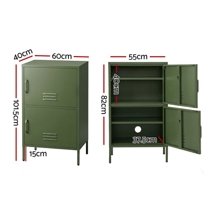 Artiss 2x Buffet Sideboard Cabinet Storage Cupboard 2 Doors Metal Green DOUBLE AI-LOCKER-SMI-GNX2