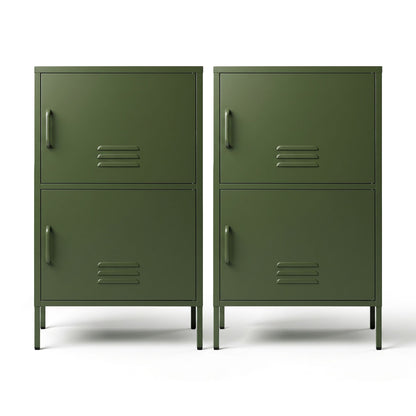 Artiss 2x Buffet Sideboard Cabinet Storage Cupboard 2 Doors Metal Green DOUBLE AI-LOCKER-SMI-GNX2