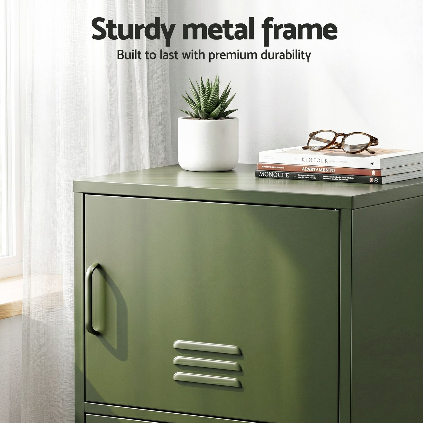 Artiss 2x Buffet Sideboard Cabinet Storage Cupboard 2 Doors Metal Green DOUBLE AI-LOCKER-SMI-GNX2
