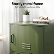Artiss 2x Buffet Sideboard Cabinet Storage Cupboard 2 Doors Metal Green DOUBLE AI-LOCKER-SMI-GNX2