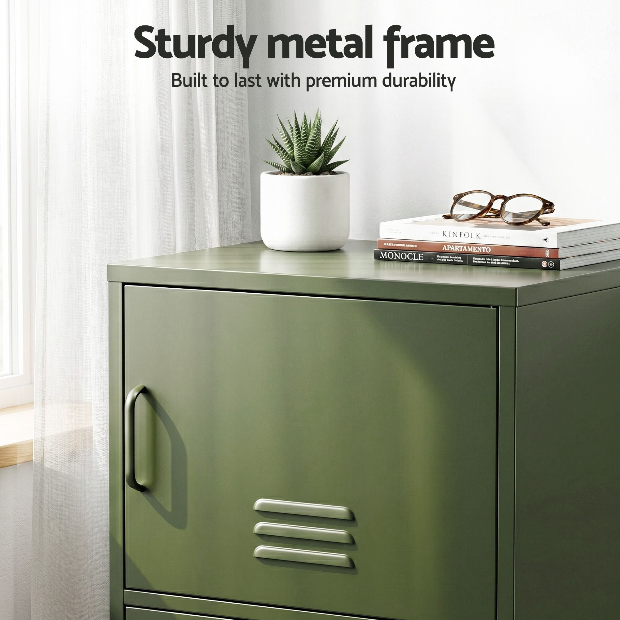 Artiss 2x Buffet Sideboard Cabinet Storage Cupboard 2 Doors Metal Green DOUBLE AI-LOCKER-SMI-GNX2