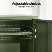 Artiss 2x Buffet Sideboard Cabinet Storage Cupboard 2 Doors Metal Green DOUBLE AI-LOCKER-SMI-GNX2