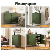 Artiss 2x Buffet Sideboard Cabinet Storage Cupboard 2 Doors Metal Green DOUBLE AI-LOCKER-SMI-GNX2
