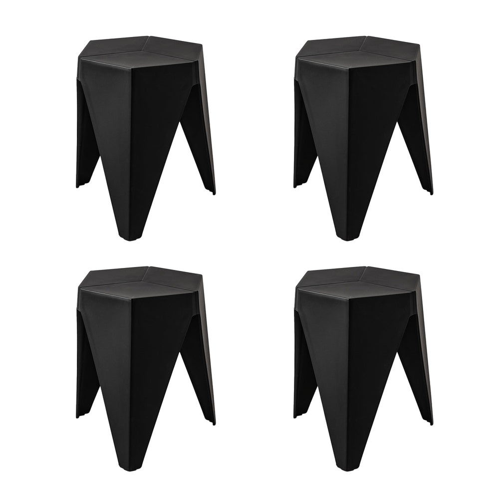 Artiss 4PC Puzzle Stool Plastic Bar Stools Stackable Black AI-PP-STOOL-T-BKX4