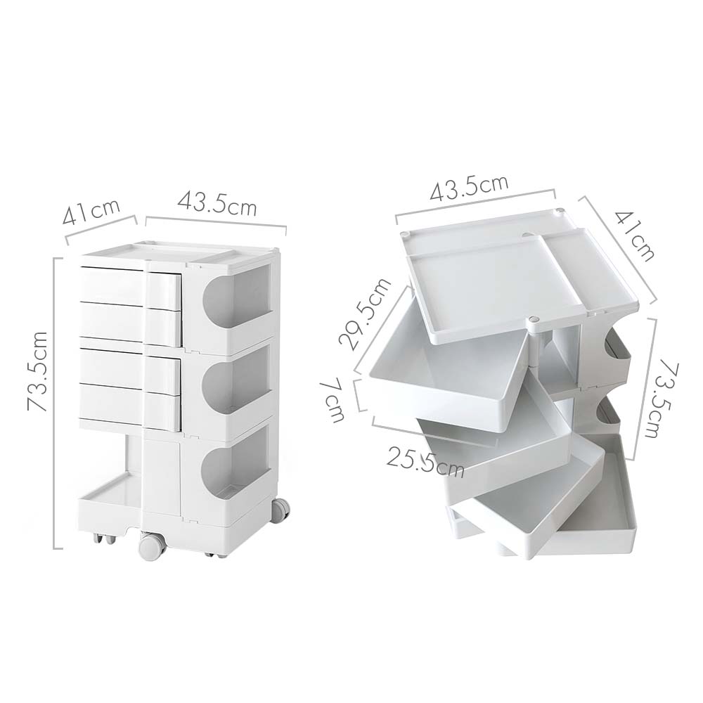 Artiss Storage Trolley Cart Bedside Table 5 Tier White AI-PP-TROLLEY-L-WH