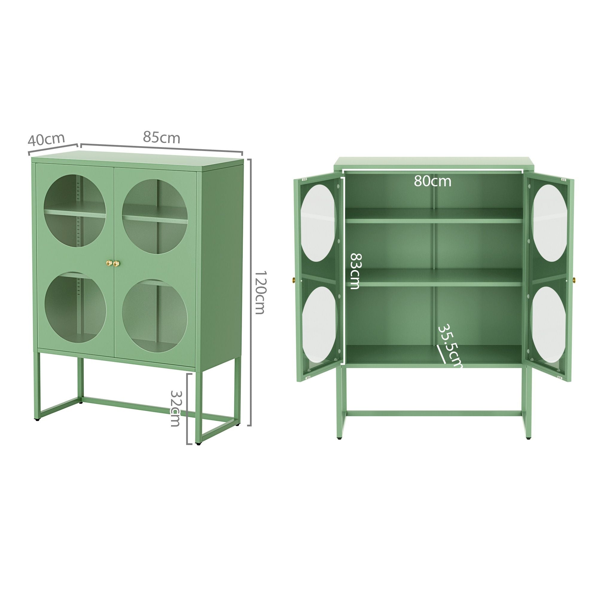 Artiss Buffet Sideboard Metal Cabinet - ELLA Green AI-SIDE-GL-03-GN-AB