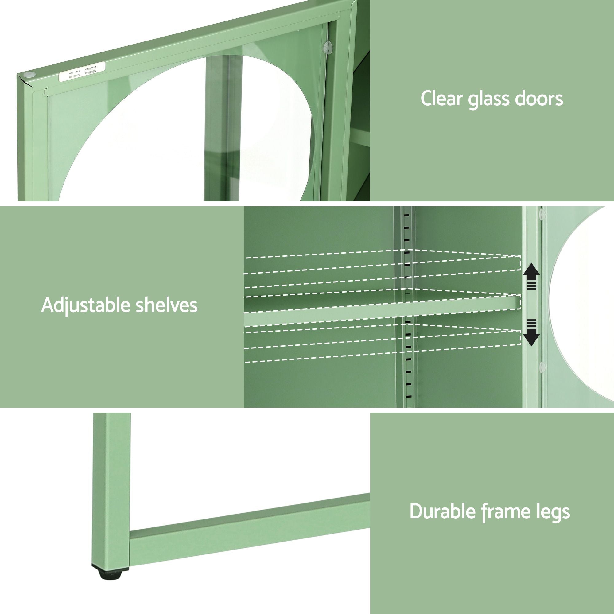 Artiss Buffet Sideboard Metal Cabinet - ELLA Green AI-SIDE-GL-03-GN-AB