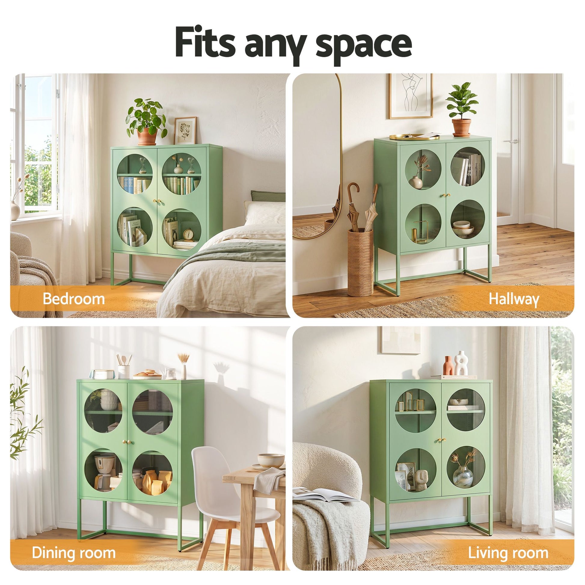 Artiss Buffet Sideboard Metal Cabinet - ELLA Green AI-SIDE-GL-03-GN-AB