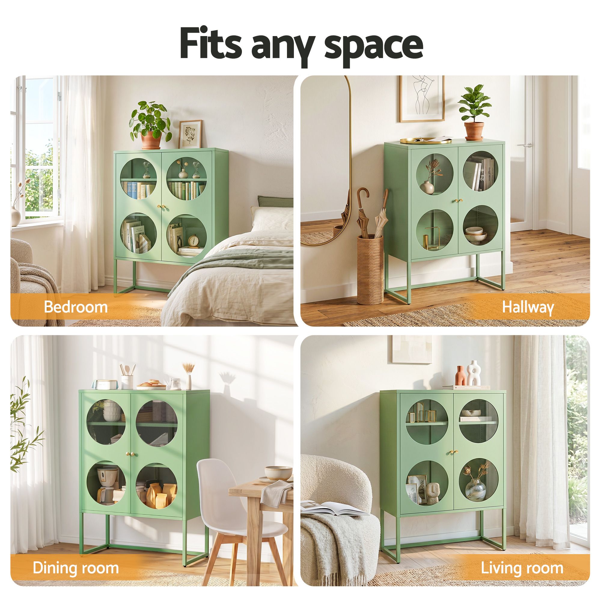 Artiss Buffet Sideboard Metal Cabinet - ELLA Green AI-SIDE-GL-03-GN-AB