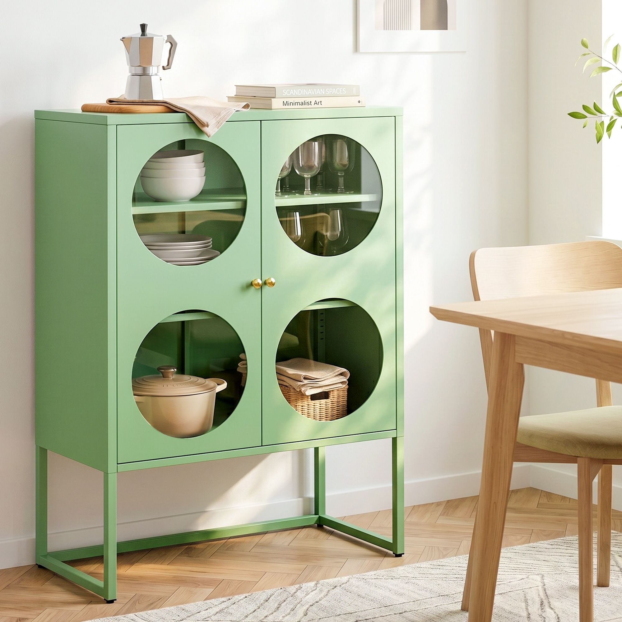 Artiss Buffet Sideboard Metal Cabinet - ELLA Green AI-SIDE-GL-03-GN-AB