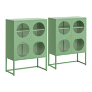 Artiss 2x Buffet Sideboard Cabinet ELLA Cupboard Storage Glass Doors Metal Green AI-SIDE-GL-03-GN-ABX2