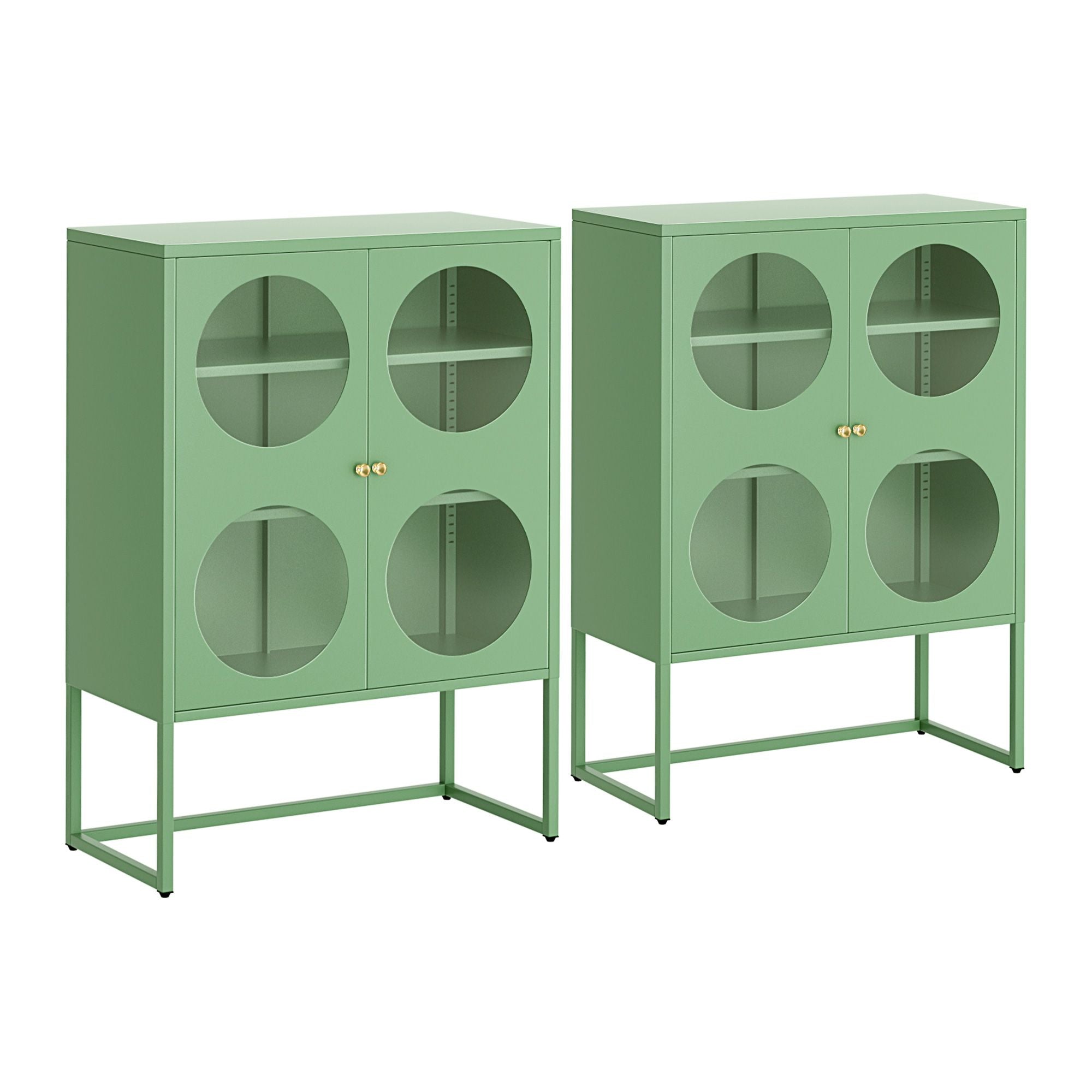 Artiss 2x Buffet Sideboard Cabinet ELLA Cupboard Storage Glass Doors Metal Green AI-SIDE-GL-03-GN-ABX2