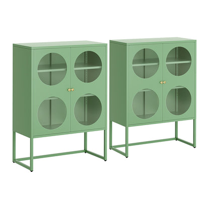 Artiss 2x Buffet Sideboard Cabinet ELLA Cupboard Storage Glass Doors Metal Green AI-SIDE-GL-03-GN-ABX2
