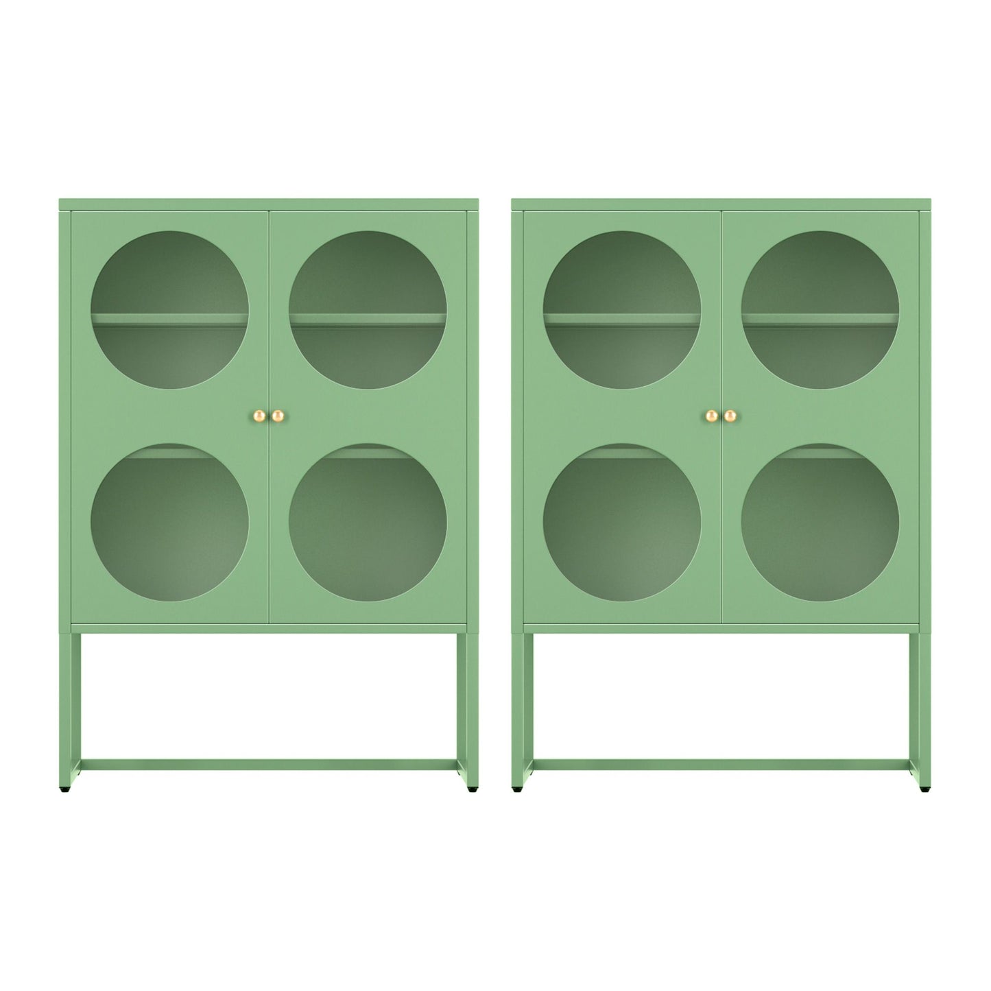 Artiss 2x Buffet Sideboard Cabinet ELLA Cupboard Storage Glass Doors Metal Green AI-SIDE-GL-03-GN-ABX2
